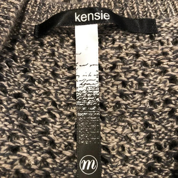 Kensie Lg Slv Scoop Neck Open Weave Acrylic Cotton Two Tone Sweater Gray Sz M - Picture 8 of 10